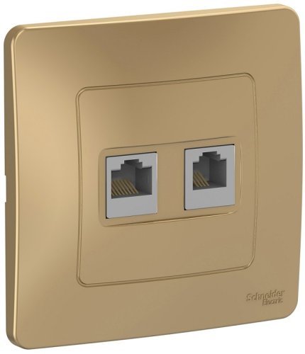 Розетка телефон+компьютер с рамкой Systeme Electric Blanca 2-м. RJ11+RJ45 5е титан картинка